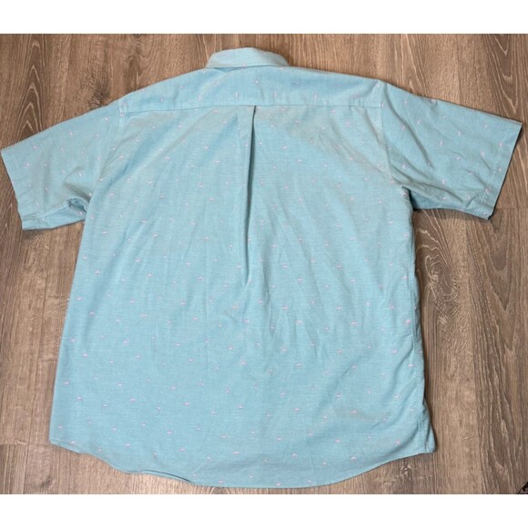 Stafford Blue Oxford Shirt Big 19 Travel Wrinkle Free Flamingos Short Sleeve - Picture 3 of 5